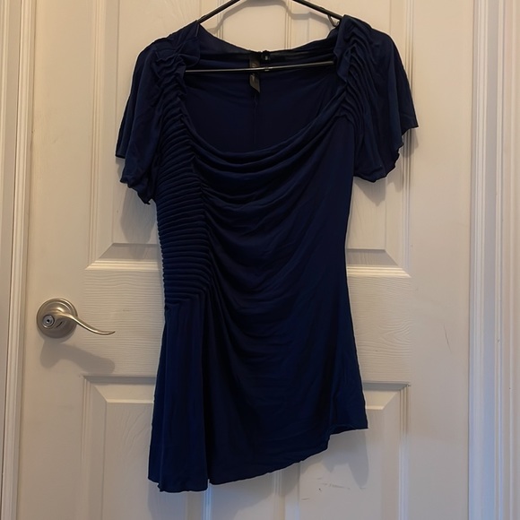 BKE Tops - BKE Boutique Navy Blue Asymmetrical Blouse size Small